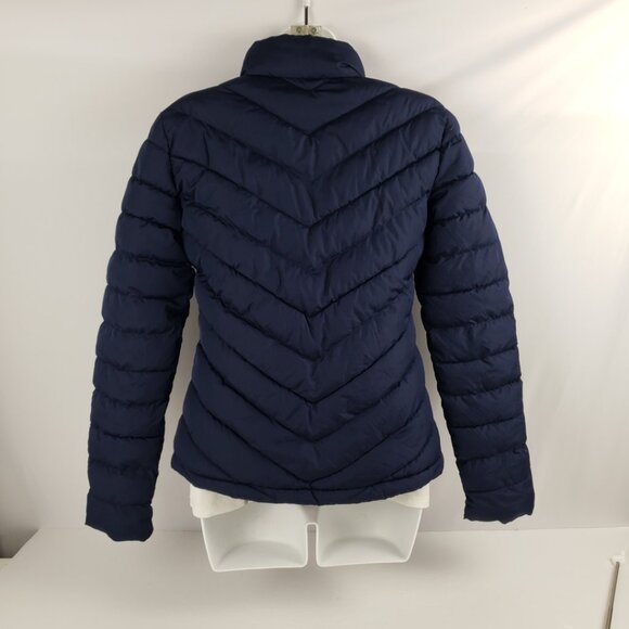 Gap XS Navy Uniform Blue Puffer Lavender Lining Jacket Coat Fall Winter - Picture 2 of 15